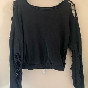 Black ripped long sleeve sweater